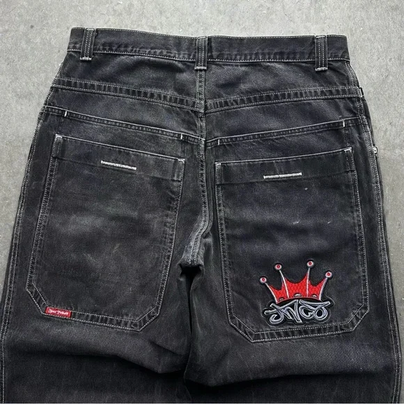 Vintage Y2K JNCO JEANS Tribal Crown Baggy Wide Leg Embroidered
